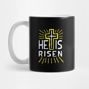 He is risen, with cross white text Mug